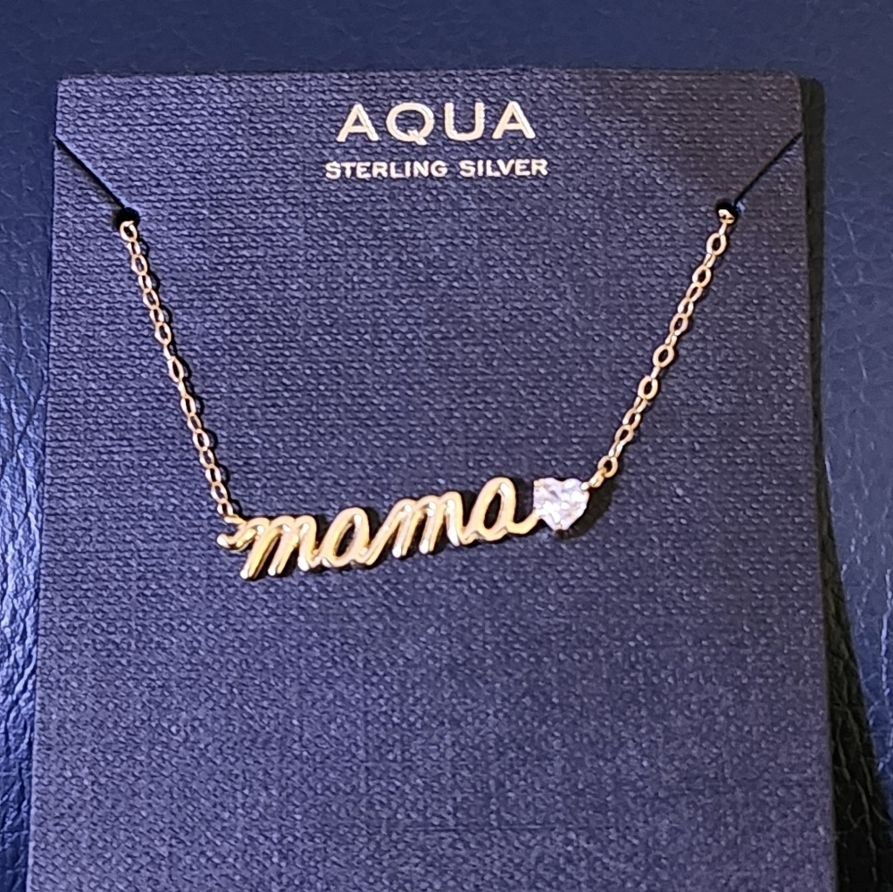 Aqua Gold Sterling Silver 'Mama' Necklace with CZ Heart